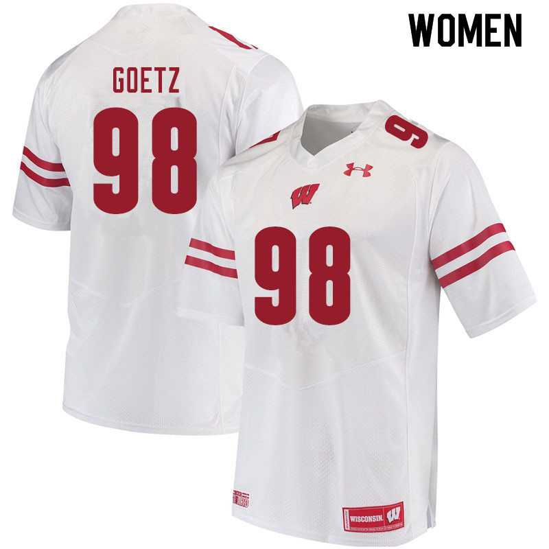Women #98 C.J. Goetz Wisconsin Badgers College Football Jerseys Sale-White